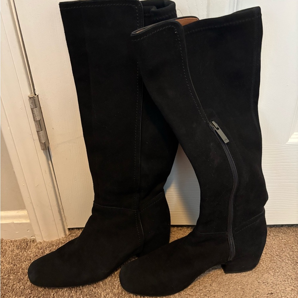 AQUATALIA 8.5 Ursele Black Suede Leather Stretch Knee-High Boots